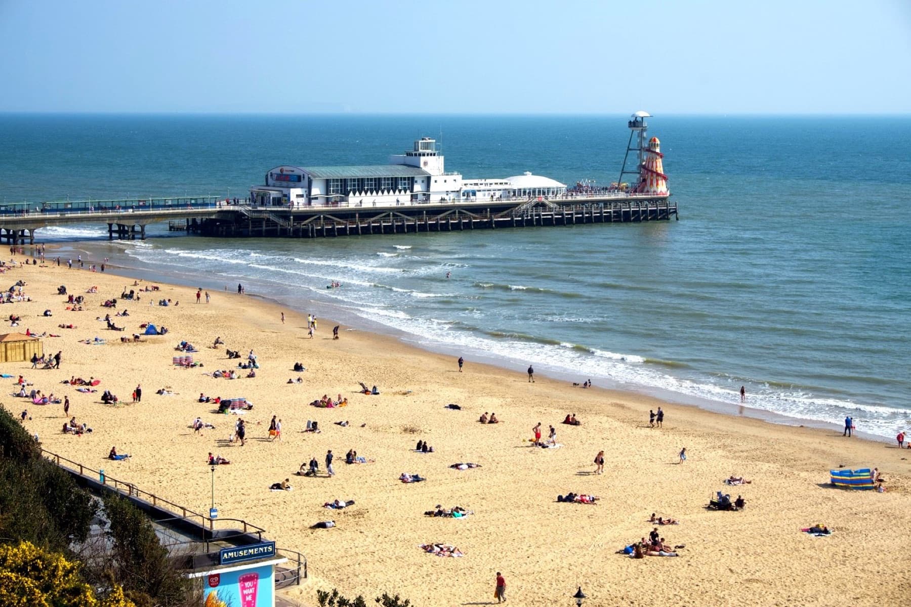 Bournemouth pier and beach on a sunny afternoon